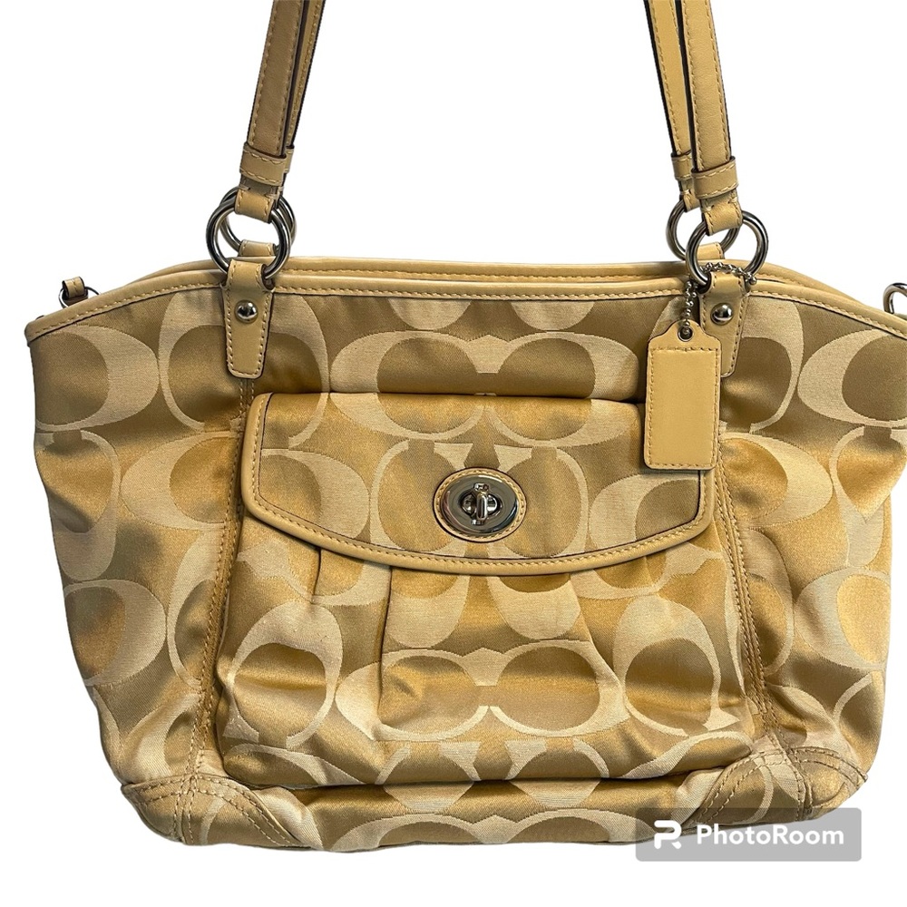 COACH Tan/Gold Leah Signature Shoulder Bag